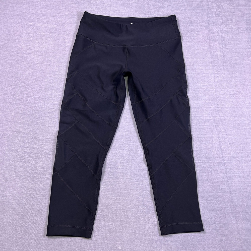 90‎ Degree by Reflex Mesh Panel Mid Rise Capri Leggings Womens M Black Polyester